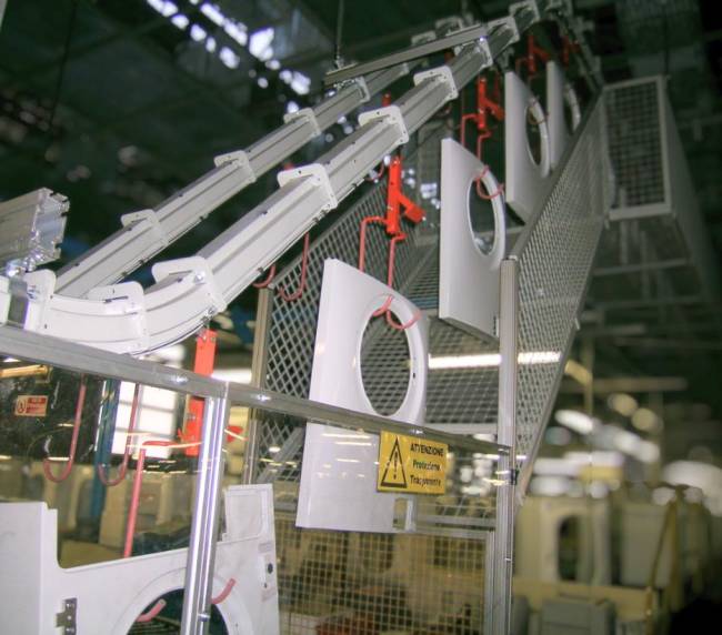 Painting machine designed by Movin for surface treatment of components along the process line