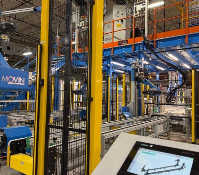 HMI panel for monitoring and controlling automated manipulators that handle foam panels inside the Movin-built commercial display cabinet assembly line